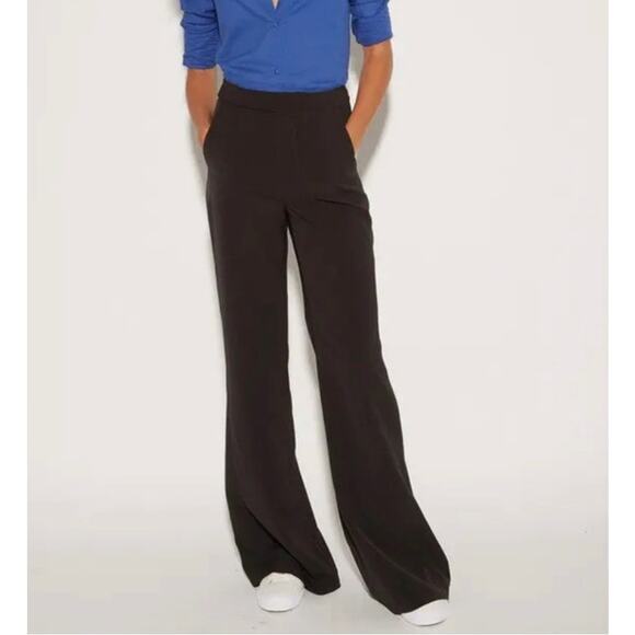 Revolve MISHA NONOO Wide Leg Pants Crepe Satin Slit Trousers, Black - Picture 1 of 12
